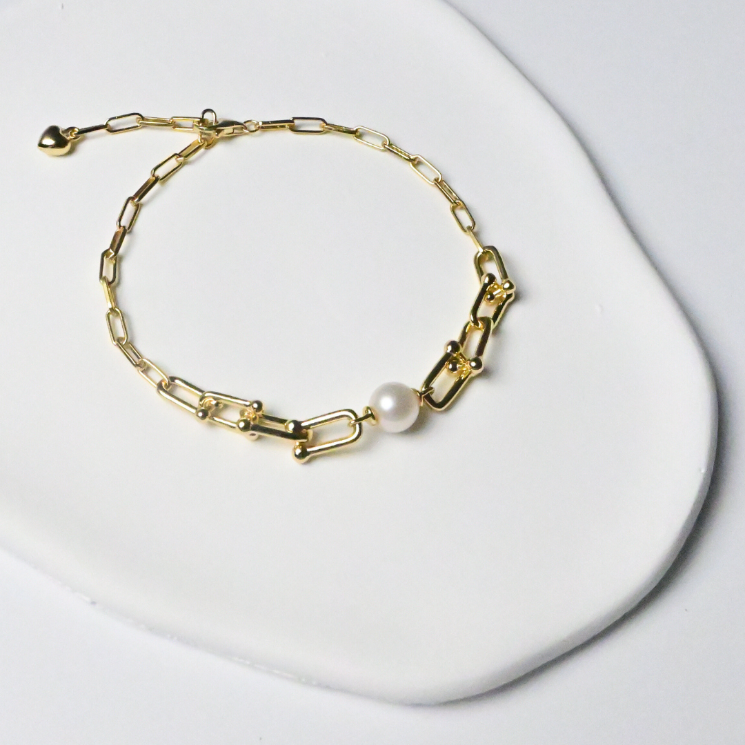 ☆残り1点☆ 人気 淡水パール×silver925 カジュアル チェーン【パールハードチェーンブレスレット】