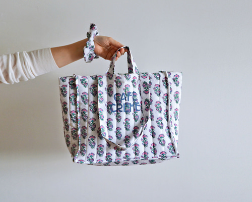 2点限定！キルティングトートバッグ ハンドブロックプリント シュシュ