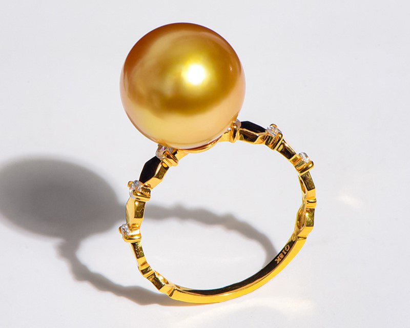 ルミナ 9-13mm 天然南洋ゴールドビーズリング、18Kゴールド、深みのある色合い、完璧なラウンド、高光沢ジュエリーコレクショ