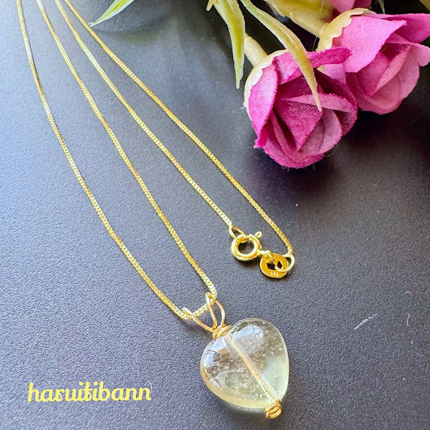 リビアングラス10mm 存在感のあるハート型 シルバー925チェーン 45cm