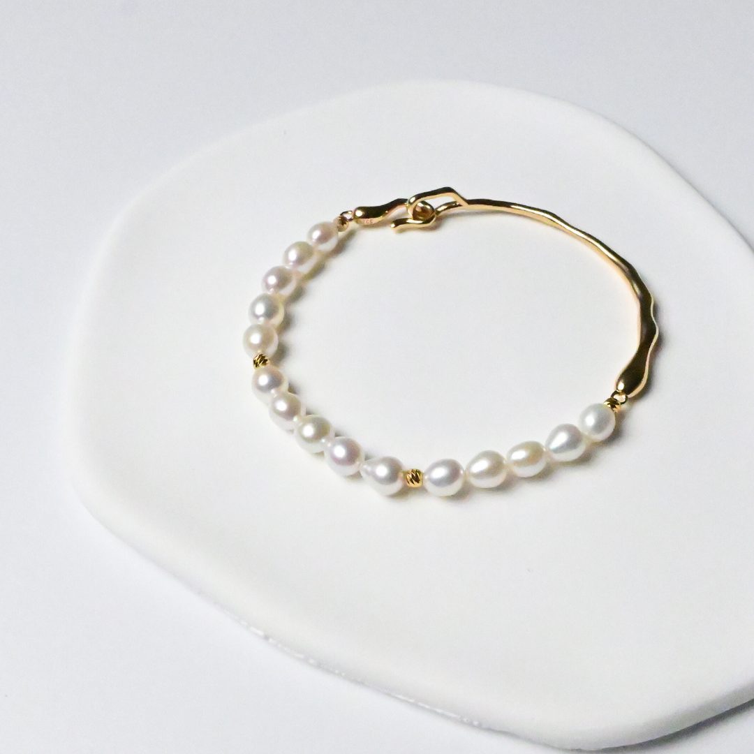 ☆人気☆淡水パール×silver925 カジュアル シンプル チェーン 【ハーフパールループブレスレット】
