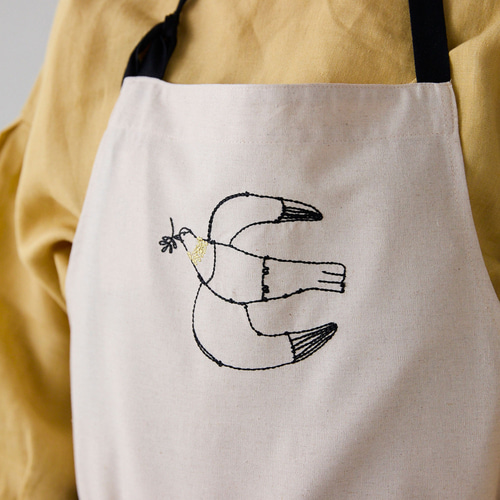 ＋HAyU fabric】-kitchen fabrics- コットンリネン刺繍エプロン