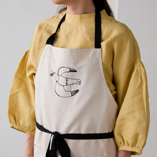 ＋HAyU fabric】-kitchen fabrics- コットンリネン刺繍エプロン
