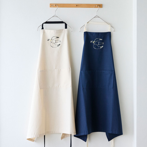 【モダンなエプロン】handmade●free〜L●kokka生地サークル ＋HAyU fabric】-kitchen fabrics- コットンリネン刺繍エプロン