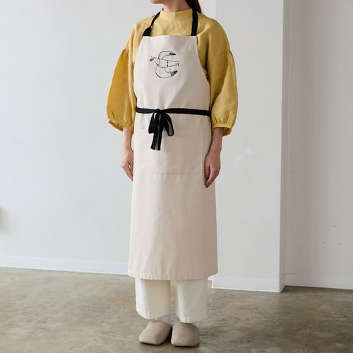 ＋HAyU fabric】-kitchen fabrics- コットンリネン刺繍エプロン