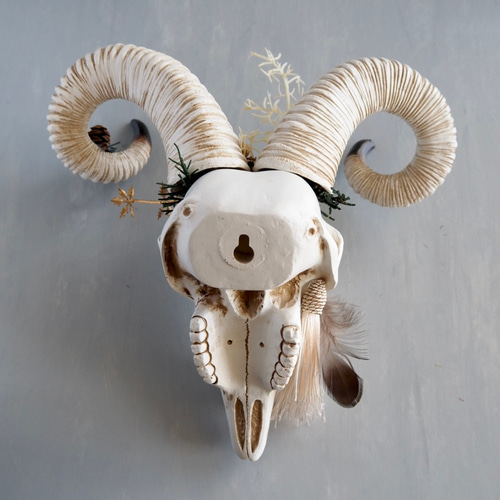 Botanical Bone 羊スカル × アーティフィシャルフラワー 壁掛け