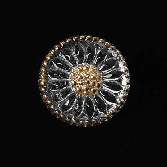 ガラスボタン 1.3cm ひなぎく ルーセント＆ゴールド 1枚目の画像