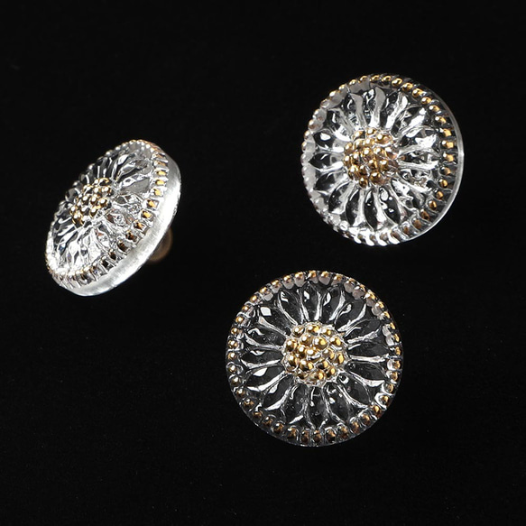 ガラスボタン 1.3cm ひなぎく ルーセント＆ゴールド 2枚目の画像