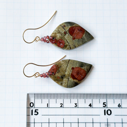 14kgf*秋色*大ぶりピーナッツオブシディアンのリーフピアス／イヤリング*1点物 7枚目の画像