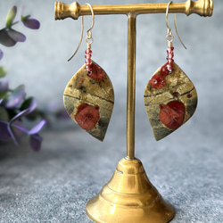 14kgf*秋色*大ぶりピーナッツオブシディアンのリーフピアス／イヤリング*1点物 6枚目の画像