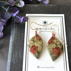 14kgf*秋色*大ぶりピーナッツオブシディアンのリーフピアス／イヤリング*1点物 3枚目の画像