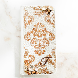 手帳型iPhone17proスワロフスキー ダマスクビ ジューゴールドデコレーションスマホケース 7枚目の画像