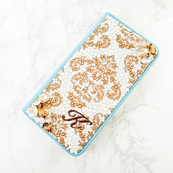 手帳型iPhone17proスワロフスキー ダマスクビ ジューゴールドデコレーションスマホケース 11枚目の画像