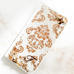 手帳型iPhone17proスワロフスキー ダマスクビ ジューゴールドデコレーションスマホケース 5枚目の画像