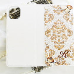 手帳型iPhone17proスワロフスキー ダマスクビ ジューゴールドデコレーションスマホケース 14枚目の画像