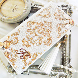 手帳型iPhone17proスワロフスキー ダマスクビ ジューゴールドデコレーションスマホケース 6枚目の画像