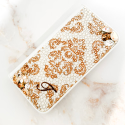 手帳型iPhone17proスワロフスキー ダマスクビ ジューゴールドデコレーションスマホケース 8枚目の画像