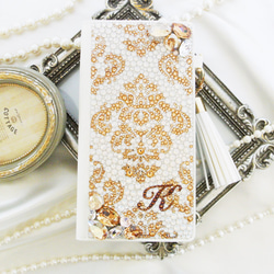 手帳型iPhone17proスワロフスキー ダマスクビ ジューゴールドデコレーションスマホケース 9枚目の画像