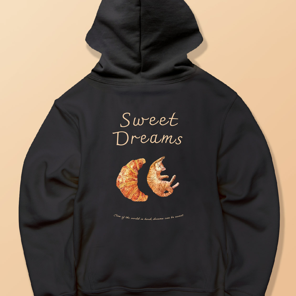 「SWEET DREAMS_猫とクロワッサン」しっかりコットン生地/フルジップパーカー/送料無料