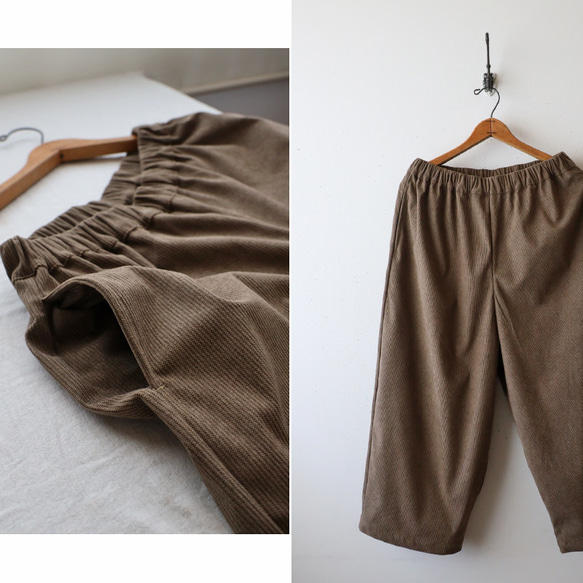 ⁂秋の新作　ニット コーデュロイ生地　上下セットアップ　サイド横リボン付き ベスト　幅広 ストレート パンツ K32 8枚目の画像