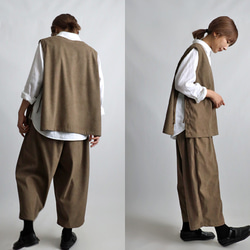 ⁂秋の新作　ニット コーデュロイ生地　上下セットアップ　サイド横リボン付き ベスト　幅広 ストレート パンツ K32 3枚目の画像