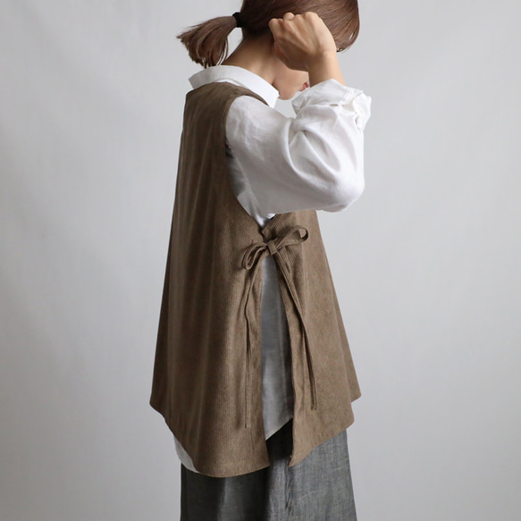 ⁂秋の新作　ニット コーデュロイ生地　上下セットアップ　サイド横リボン付き ベスト　幅広 ストレート パンツ K32 7枚目の画像