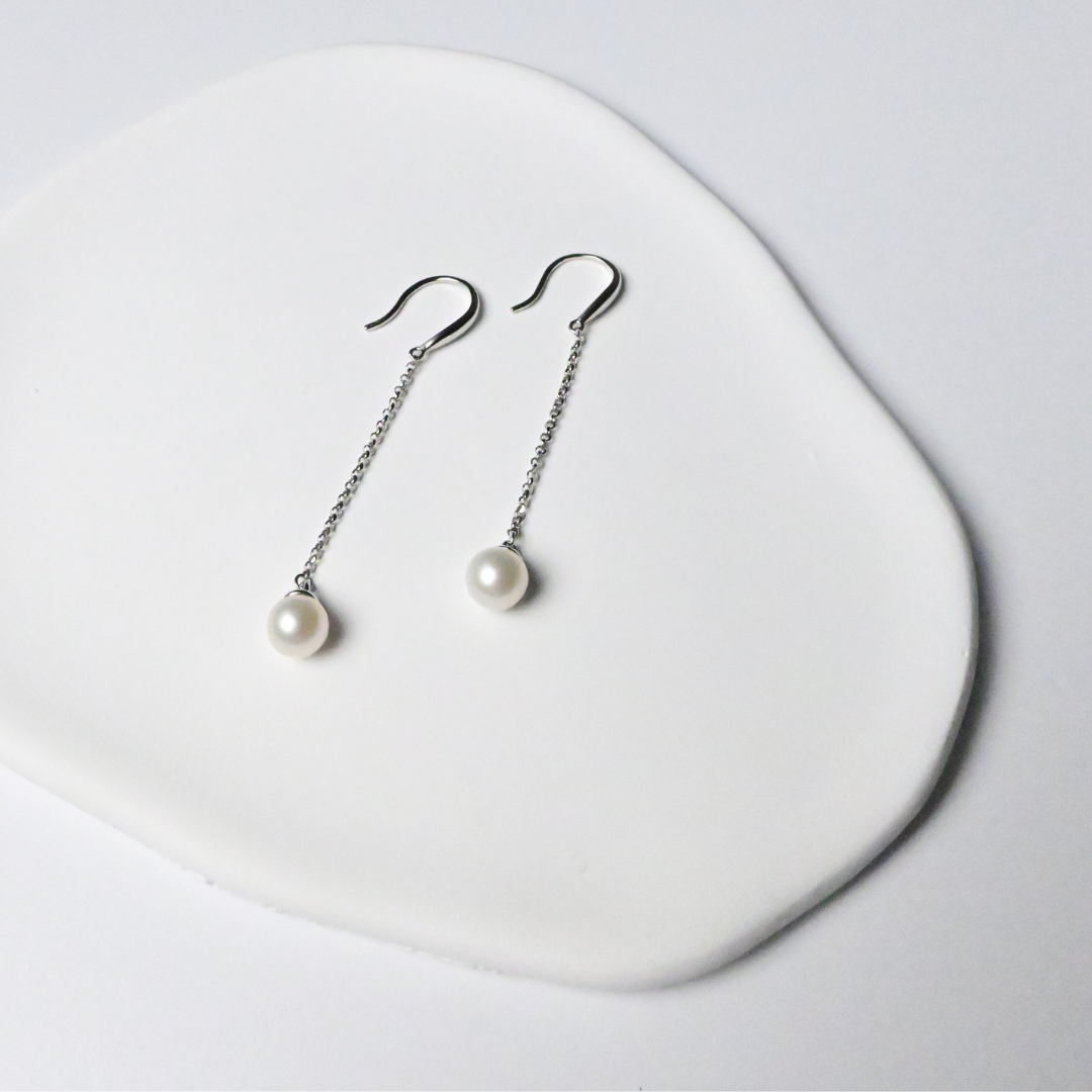 淡水パール×silver925 カジュアル シンプル 揺れるピアス【パールロングピアス】