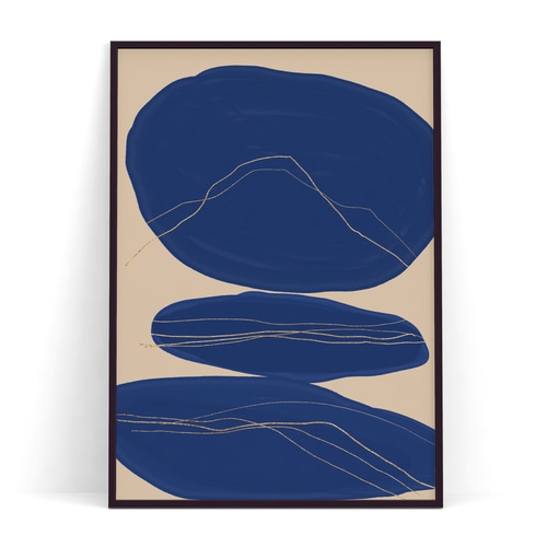 北欧 アートポスター【 Blue Stones 】 抽象画 北欧ポスター ネイビー