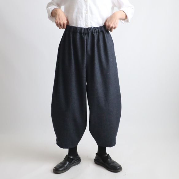 ＊ラスト１　新作 ８８cm丈　暖か縮絨メルトン ウールmix　定番バルーン ボール パンツ ネイビーK36 7枚目の画像