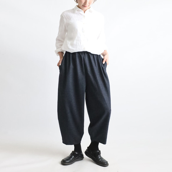 ＊ラスト１　新作 ８８cm丈　暖か縮絨メルトン ウールmix　定番バルーン ボール パンツ ネイビーK36 8枚目の画像