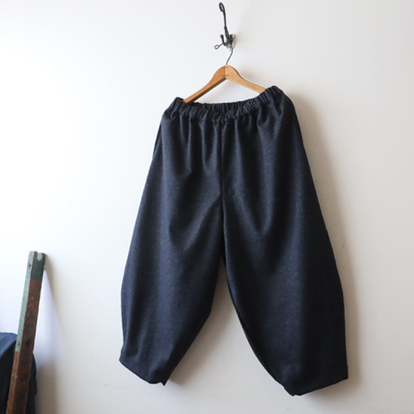 ＊ラスト１　新作 ８８cm丈　暖か縮絨メルトン ウールmix　定番バルーン ボール パンツ ネイビーK36 10枚目の画像