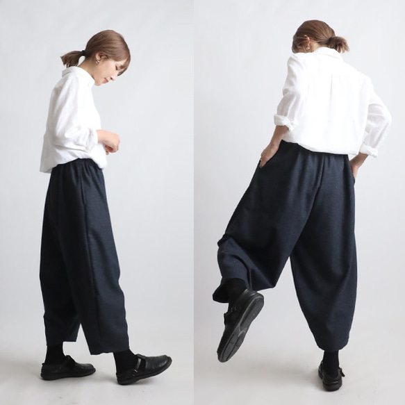 ＊ラスト１　新作 ８８cm丈　暖か縮絨メルトン ウールmix　定番バルーン ボール パンツ ネイビーK36 6枚目の画像