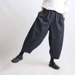 ＊ラスト１　新作 ８８cm丈　暖か縮絨メルトン ウールmix　定番バルーン ボール パンツ ネイビーK36 2枚目の画像