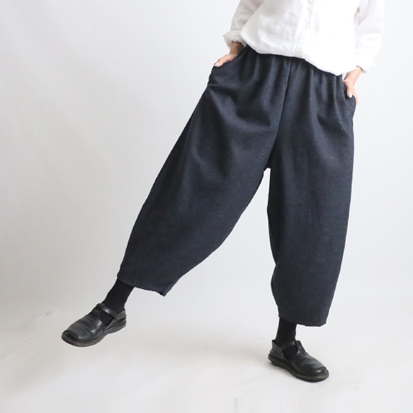 ＊ラスト１　新作 ８８cm丈　暖か縮絨メルトン ウールmix　定番バルーン ボール パンツ ネイビーK36 2枚目の画像