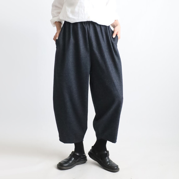 ＊ラスト１　新作 ８８cm丈　暖か縮絨メルトン ウールmix　定番バルーン ボール パンツ ネイビーK36 14枚目の画像