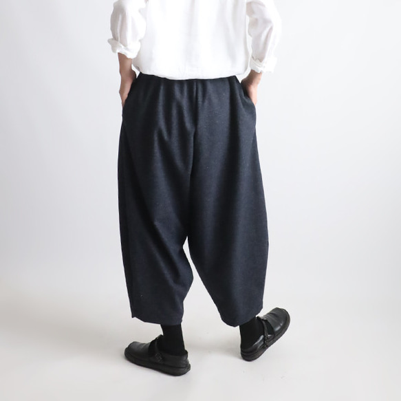 ＊ラスト１　新作 ８８cm丈　暖か縮絨メルトン ウールmix　定番バルーン ボール パンツ ネイビーK36 12枚目の画像