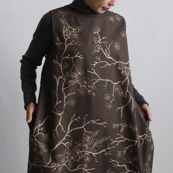 新作　芸術の秋　手描きART　和画衣　梅花　 脇下タック入 ロング ワンピース K38B 10枚目の画像