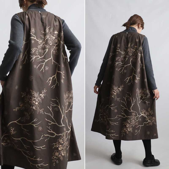 新作　芸術の秋　手描きART　和画衣　梅花　 脇下タック入 ロング ワンピース K38B 5枚目の画像