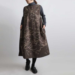 新作　芸術の秋　手描きART　和画衣　梅花　 脇下タック入 ロング ワンピース K38B 2枚目の画像