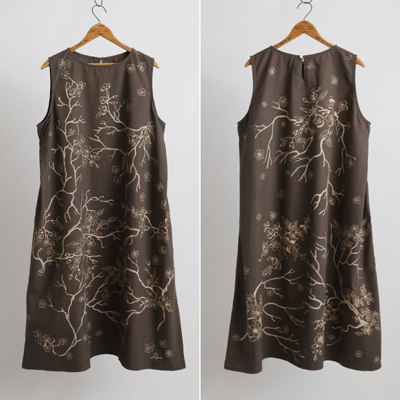 新作　芸術の秋　手描きART　和画衣　梅花　 脇下タック入 ロング ワンピース K38B 13枚目の画像