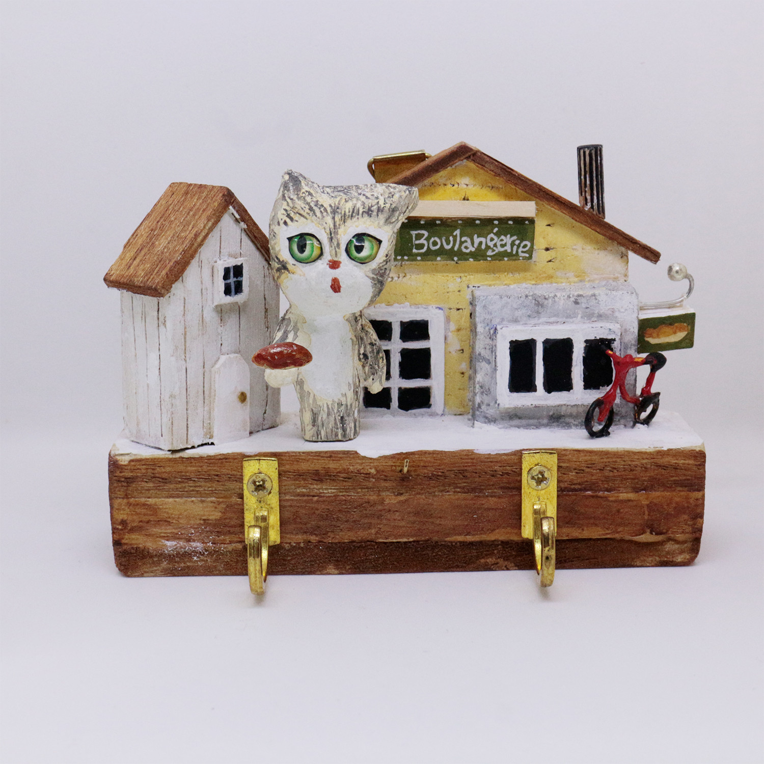 猫とミニチュア　ハウス　田舎町のパン屋さん