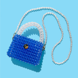 【美品】 KATORIYA ビーズバッグ 2way ショルダー付き 希少 h6 2way】ショルダー/ハンドバッグ 『colon』Blue × Clear S │ tutti