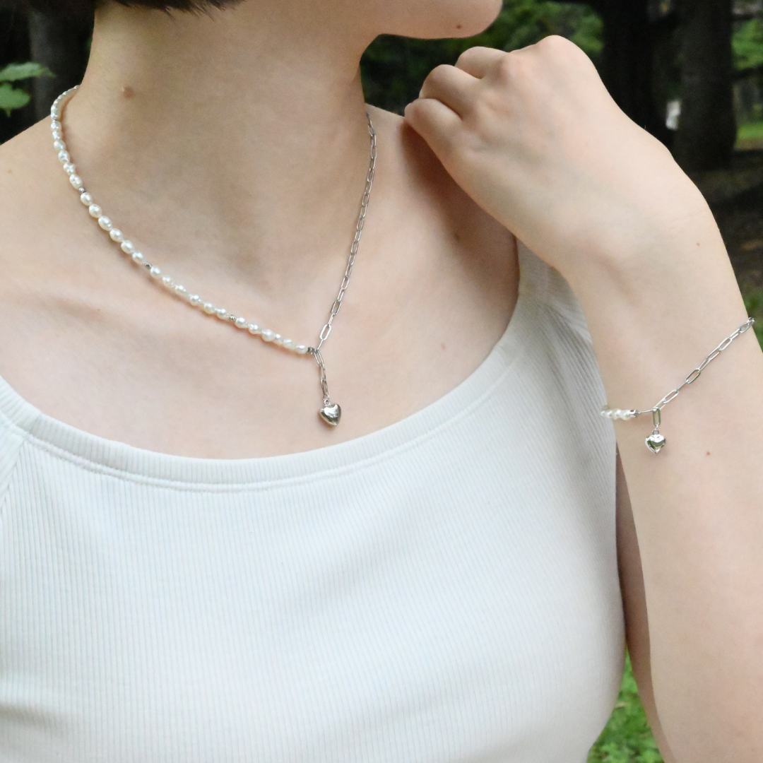 ☆人気☆バロックパール×silver925 カジュアル シンプル チェーン【バロックパールハートネックレス】