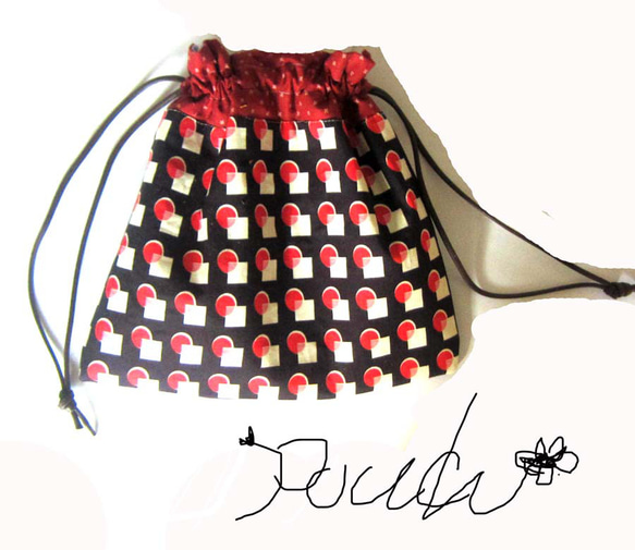 米国生地　チェリードットの大人可愛い巾着ポーチ　コスメ入れ　 1枚目の画像