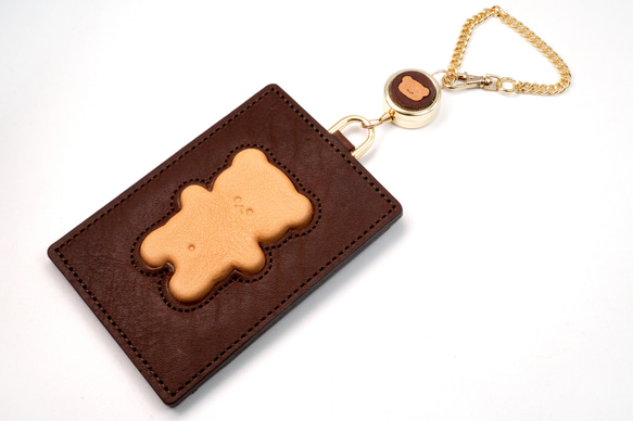 くまちゃんブラウニーパスケース（本革製）／お菓子な革小物 3枚目の画像