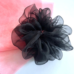 ハンドメイドシュシュM-3772♡ブラックジョーゼット♡リボン付♡ ハンドメイドシュシュM-3772♡ブラックジョーゼット♡リボン付♡