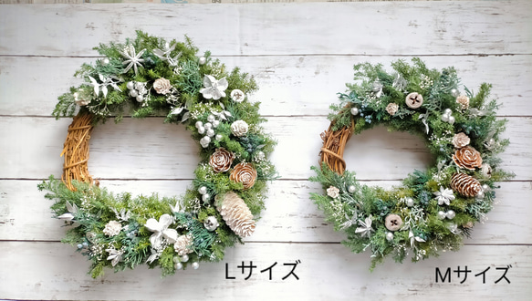 【期間限定価格】『特集掲載作品』シックな大人色リース＊森の香り・ヒムロスギとシルバーリーフのリース＊ずっと飾れるリース 3枚目の画像