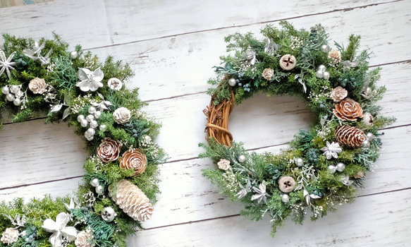 【期間限定価格】『特集掲載作品』シックな大人色リース＊森の香り・ヒムロスギとシルバーリーフのリース＊ずっと飾れるリース 5枚目の画像