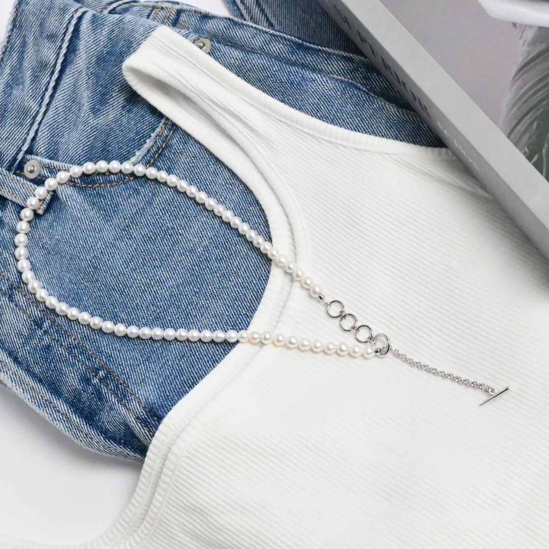 淡水パール×silver925 カジュアル シンプル ロングネックレス【パールロングトグルネックレス】