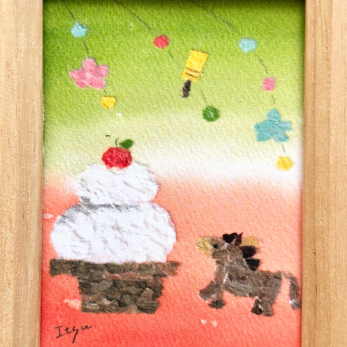透明水彩画 ミニ額「馬さんのお正月」お正月飾り ちぎり絵 貼り絵 2026